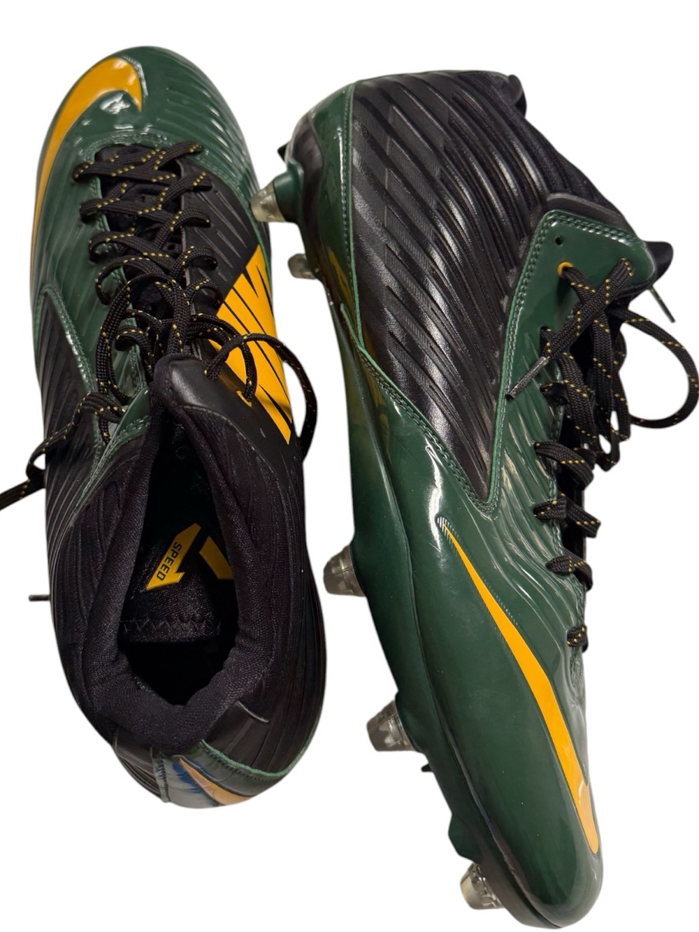2014 Nike Football Cleats  Size 14 Green Black Gold Rare Vintage Speed Cleats